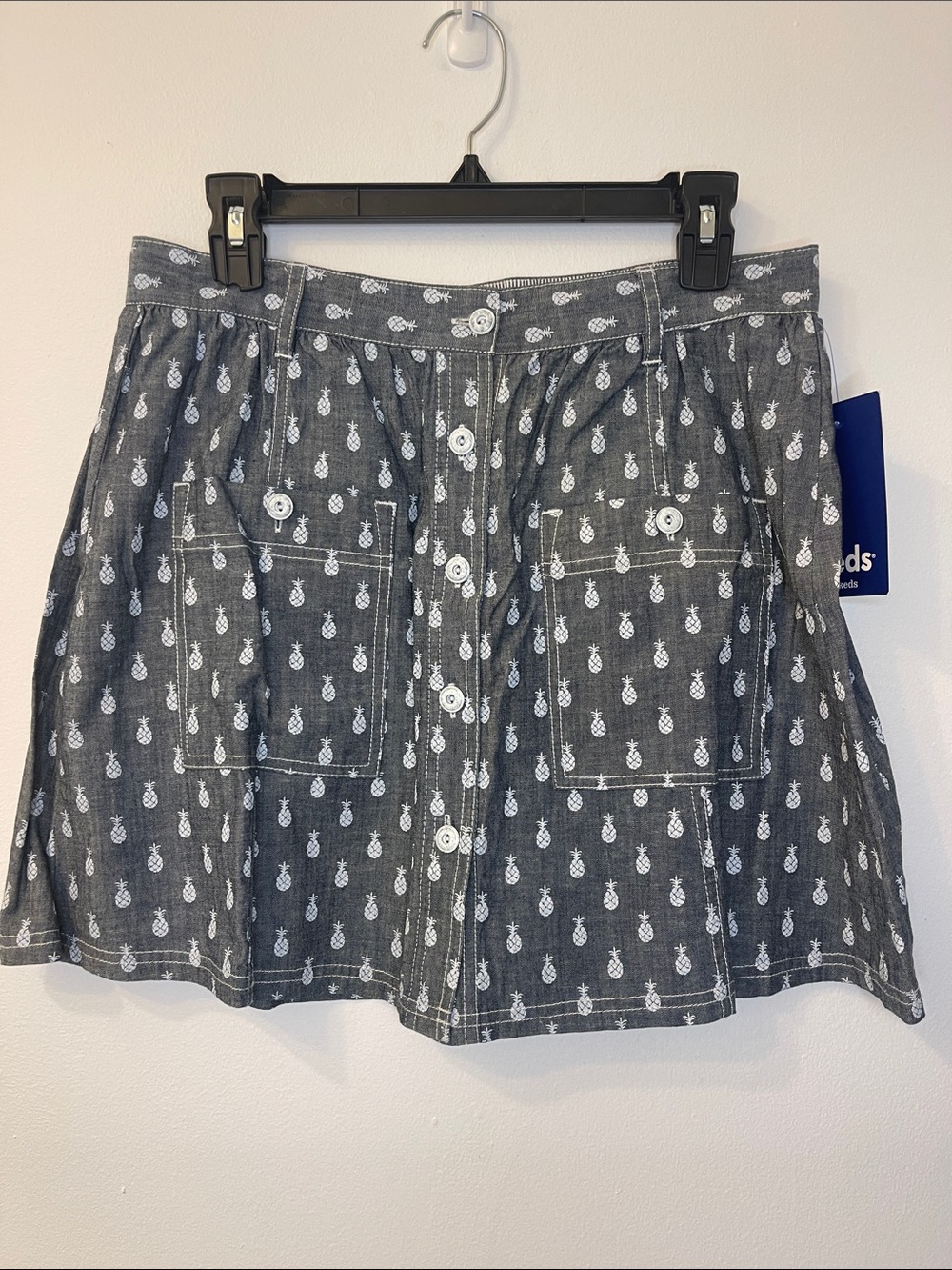 Keds Cotton Gray Mini Skirt with White Pineapple Print Size Junior XL Waist 16”